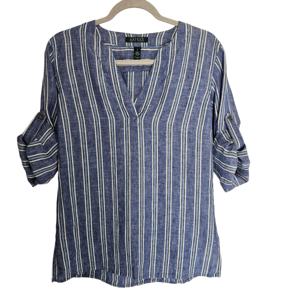 Lauren Ralph Lauren Striped Linen Top Size Small